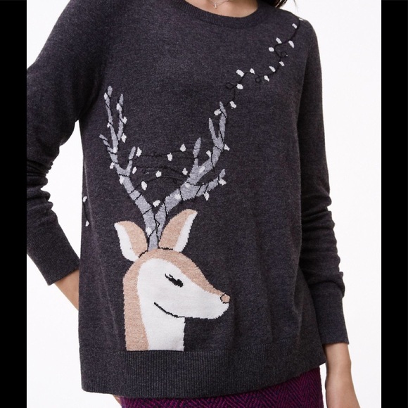 Loft Reindeer Pullover Sweater Size Medium - Picture 5 of 8